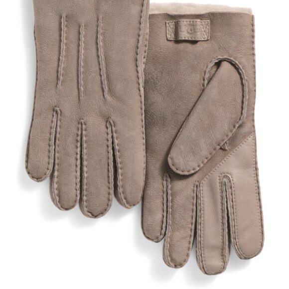 NEW UGG Men's Contrast Sheepskin Leather Tech Gloves Putty 569mn - Picture 2 of 3